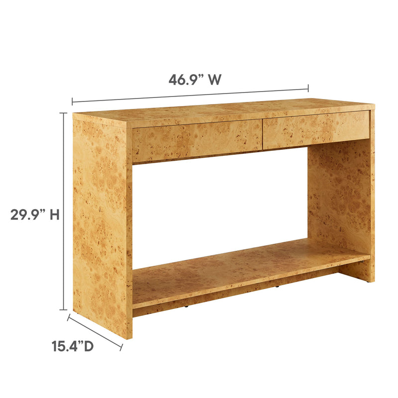 Hudson  2-Drawer Burl Wood  Console Table