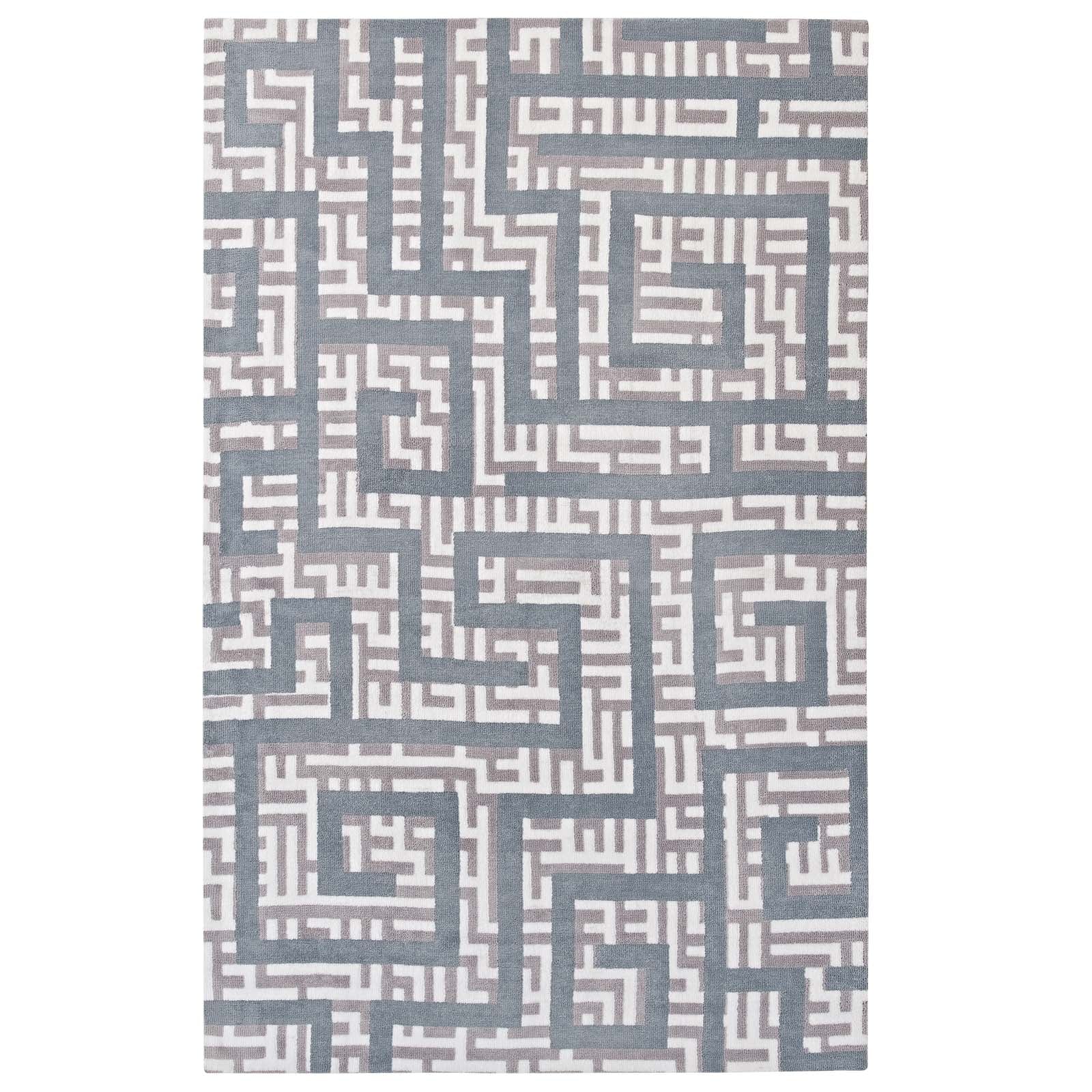 Ivory Light Gray and Sky Blue / 5x8