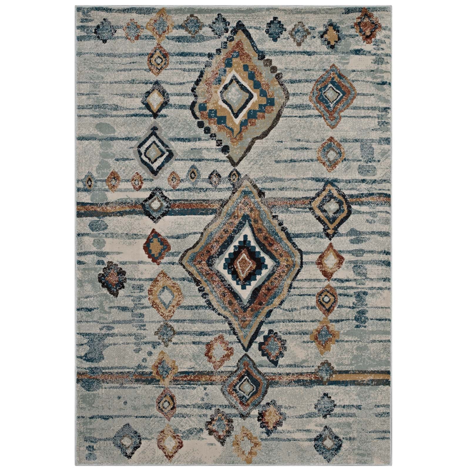 Silver Blue Beige and Brown / 5x8