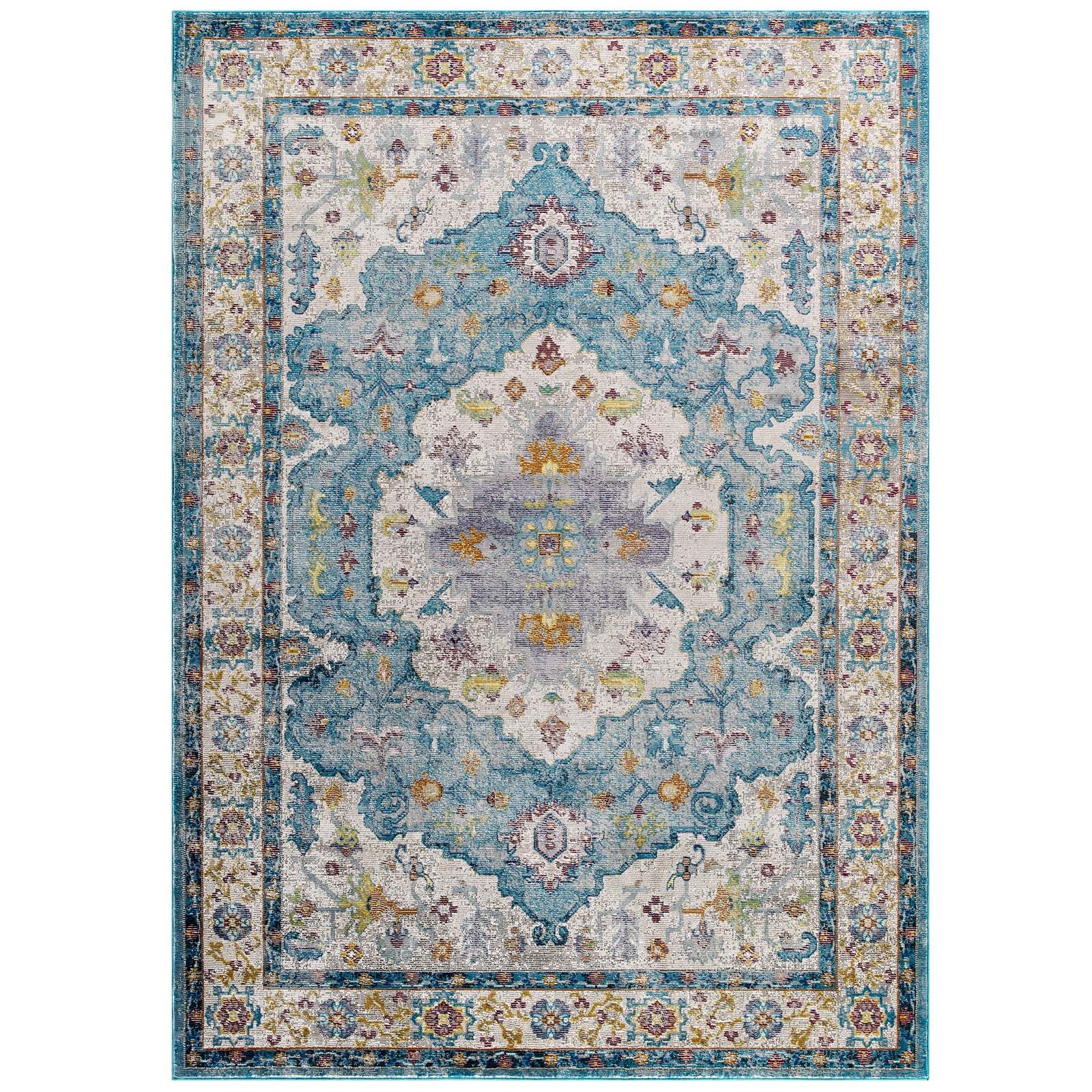 Light Blue Ivory Yellow Orange / 8x10